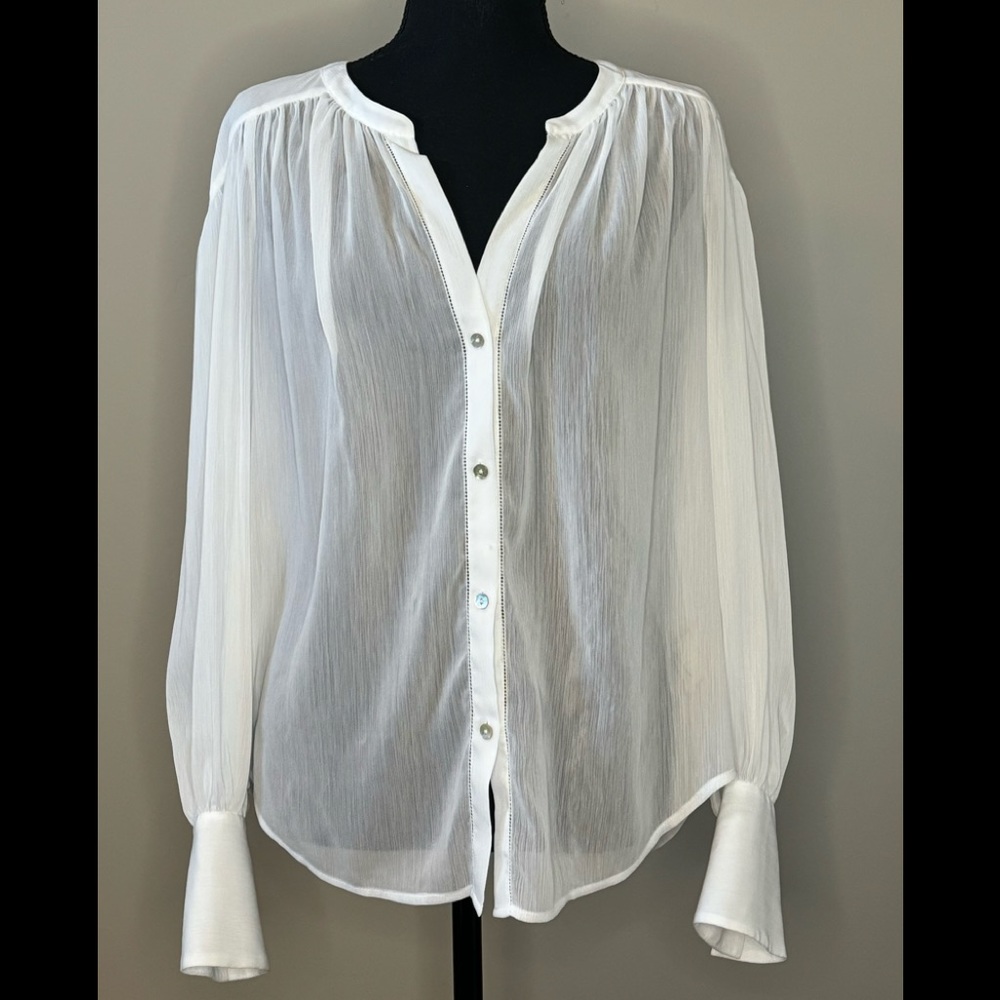 L’AGENCE white sheer button up long sleeve top